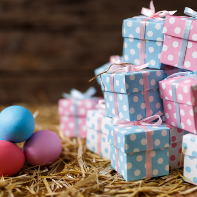 easter eggs and gift boxes